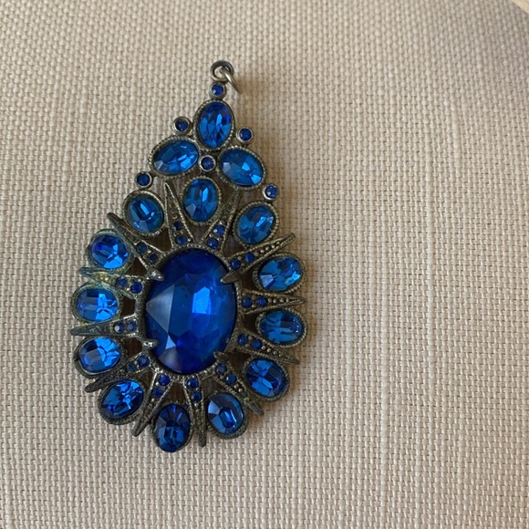 Jewelry - Antique Blue Sapphire Paste Pendent set in Silver-toned Metal